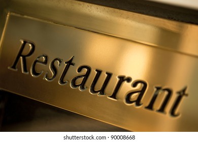 Metal Plate At The Entrance Of A Luxury Restaurant