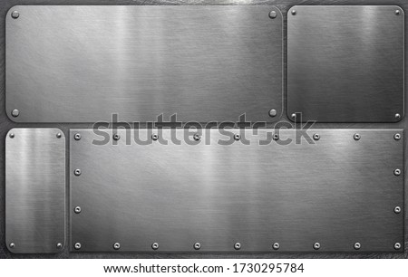 Metal plates on steel background polished frame