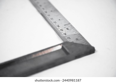 Metal right angle square tool isolated on white