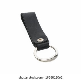 Metal Ring With Leather Key Holder On White Background, Keychain