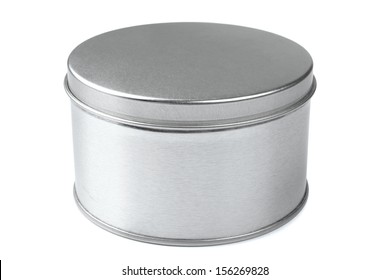 Metal Round Box On A White Background