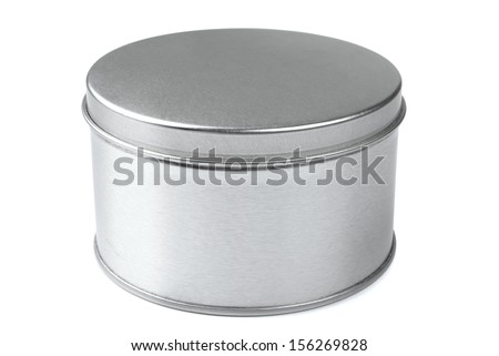 Metal round box on a white background