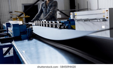 Metal Sheet Forming Machine At The Modern Metalwork Factory.