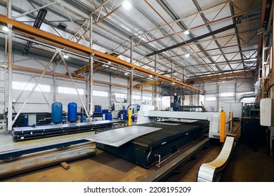Metal sheets processing workshop with modern equipment