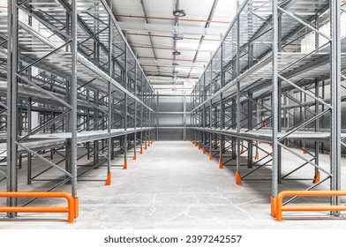 Metal shelving in a warehouse. Empty storage facilities 