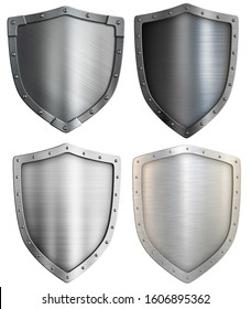 Metal shields set isolated. Mixed media.