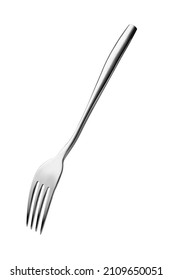 The metal shiny fork on white background. Empty matal fork.