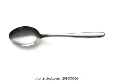 the metal shiny spoon on white background 