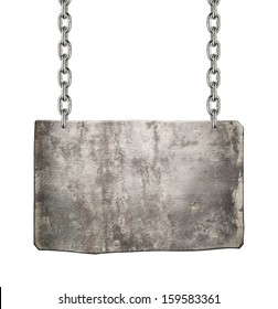 Metal sign hanging on a chain, isolated.