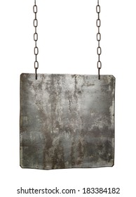 Metal Sign Hanging On A Chain, Isolated.