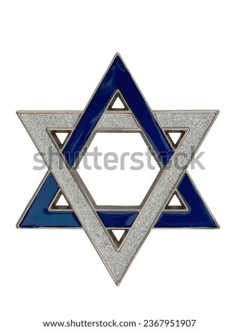 Metal silver and blue star of David isolated on white