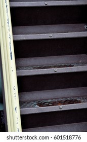 Metal Slippery Dip Stairs Exposed To Extreme Weather Conditions