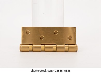 Metal spring butt hinge on a white background