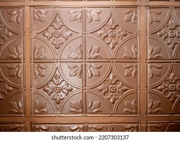 Metal Squared Design Pattern Ceiling Tile Painted Brown