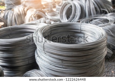 Metal Steel reinforced rod in construction site. Closeup of  Stainless Steel wire Rolls for concrete in store.Construction Concept.