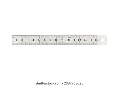 Metal steel ruler is isolated on white background.