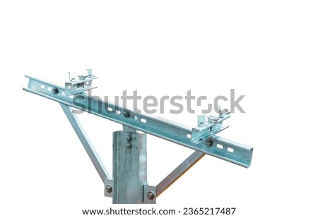 Metal structure device of support or stand mounting for solar cell panels in solar farm industrial or other application used isolated on white with clipping path