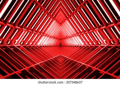 Metal Structure Similar To Spaceship Interior In Red Light