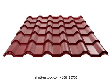 Metal Tile Isolated On White Background. Material For Roof.