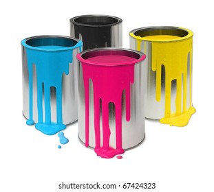 Metal tin cans with four process color cmyk paints flowing