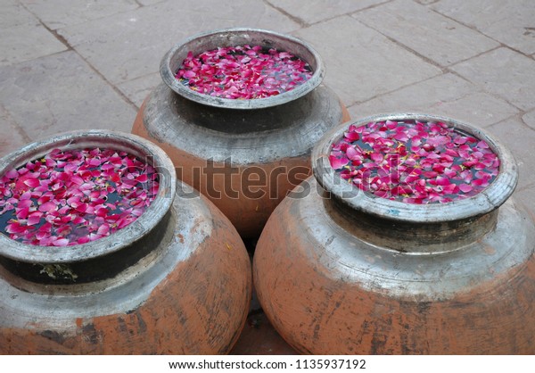 Metal Vases Floating Flower Stock Photo Edit Now 1135937192