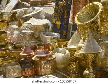 Metal Vessels In The Market In Tangier, Morocco