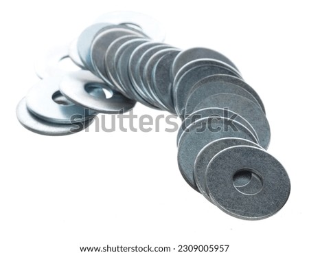 Metal washer O-Ring for industry and Repair, silver washer o ring seal to joint nut bolt machine component. Wash o rings use in locking nut bolt. White background isolated