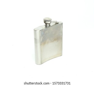 Metal Whisky Flask Isolated On White Background