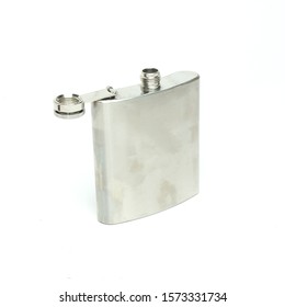 Metal Whisky Flask Isolated On White Background