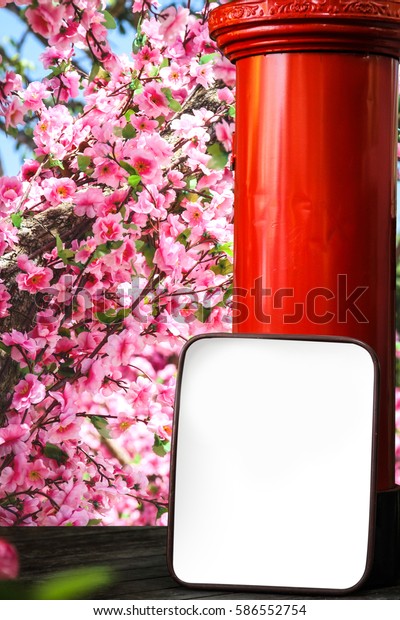 Metal White Blank Frame Red Post Stock Photo Edit Now 586552754