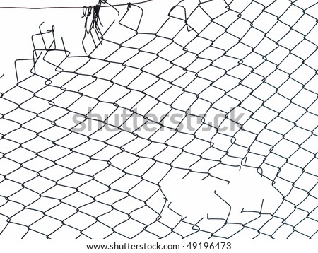  Metal wire fence protection isolated on white for background