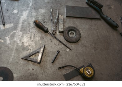 Metal Working Tools On Metal Work Table