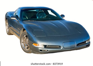 Metallic Blue Corvette On An Isolated Background.