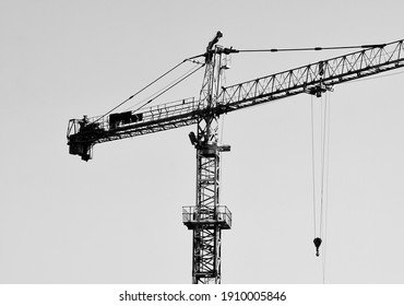Metallic construction equipment black and white photo