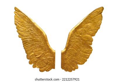 Metallic Golden Angel Wings Isolated On White Background