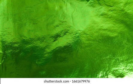 Metallic Green Foil Wrinkled Background Texture