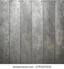 metallic grunge panel texture featuring rivets and scratches. dark gray color with rustic, weathered appearance. industrial design element.