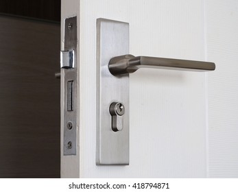 Metallic Knob On White Door