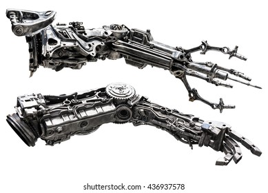 Metallic Robot Hand Made From Machine Part Isolated On White Background