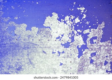 Metallic rough surface with bright violet peeled paint - textured steel industrial background