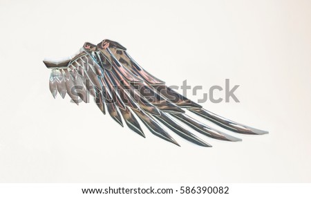 Metallic silver angel wing.Freedom fairy symbol.Isolated on white background
