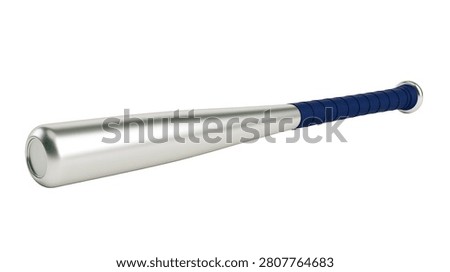 Metallic silver baseball bat with blue grip handle