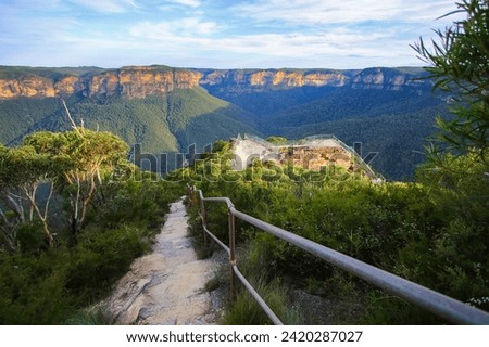 Metallic stairway at the end of the Pulpit Rock Lookout trail in the Blue Mountains National Park in New South Wales, Australia