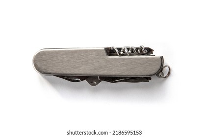 Metallic Swiss Knife Isolated On White Background