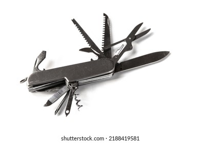 Metallic Swiss Knife Isolated On White Background