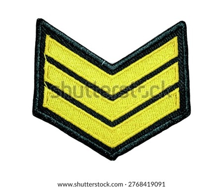 metallic thread embroidered cloth patch in the shape of military rank chevrons