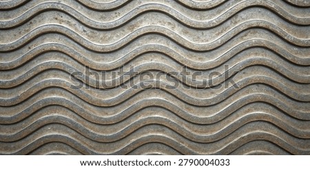 metallic wave pattern with grunge texture, featuring curved lines and artistic design on an industrial surface.