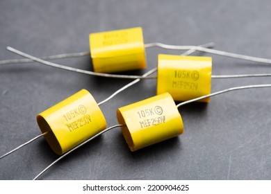 Metallized Polyester Film Capacitors, Used In Electronic Device. Electronic Parts Concept.