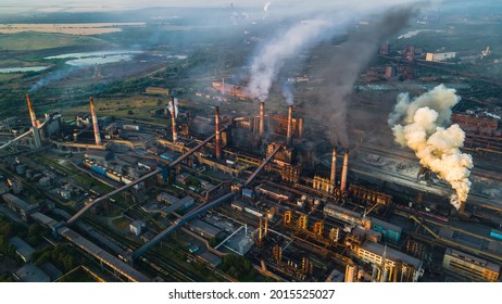 Metallurgical Plant Heavy Industry Poor Ecology Top View Smoke From Chimneys Smog