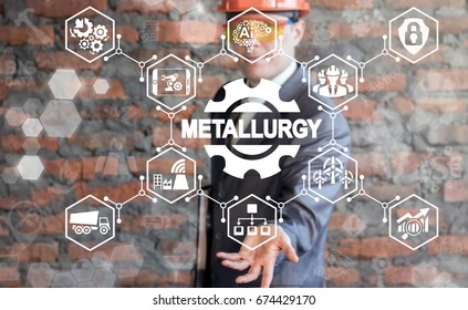 Metallurgy industry 4.0 concept. Man offers metallurgy gear icon on virtual screen. Smart heavy manufacturing. - Shutterstock ID 674429170